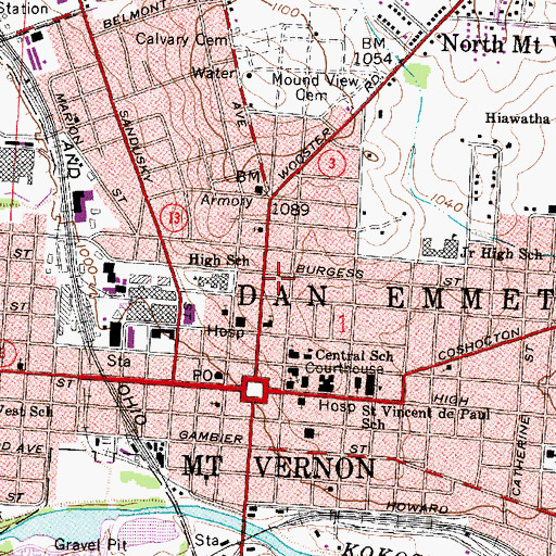 Topographic Map of North Main-North Gay Streets Historic District, OH