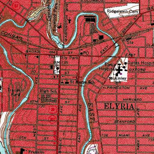 Topographic Map of First Church of Christ Scientist, OH
