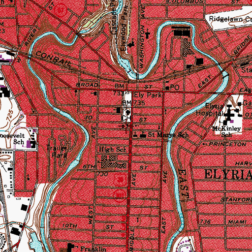 Topographic Map of First United Methodist Church, OH