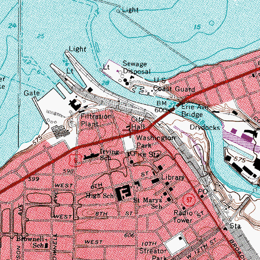 Topographic Map of Lorain City Hall, OH