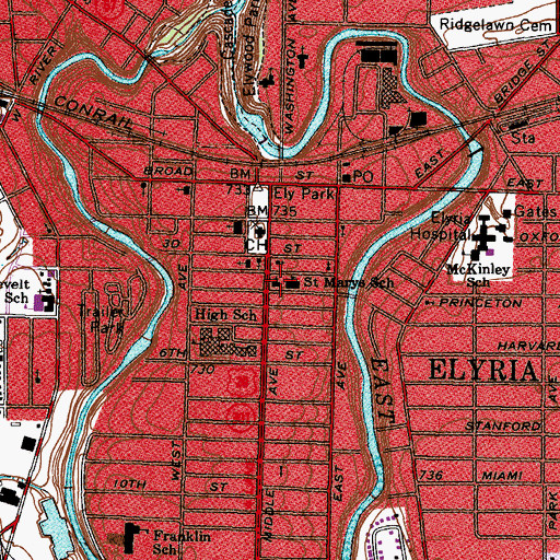 Topographic Map of Saint Marys Roman Catholic Church, OH