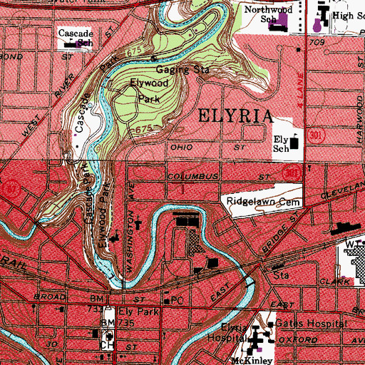 Topographic Map of Washington Avenue Historic District, OH