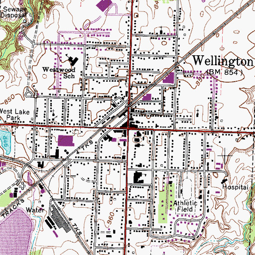 Topographic Map of Wellington Center Historic District, OH