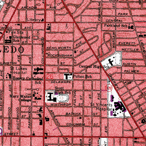 Topographic Map of Toledo Olde Towne Historic District, OH