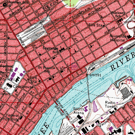 Topographic Map of Vistula Historic District, OH