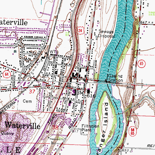 Topographic Map of Waterville Commercial Historic District, OH