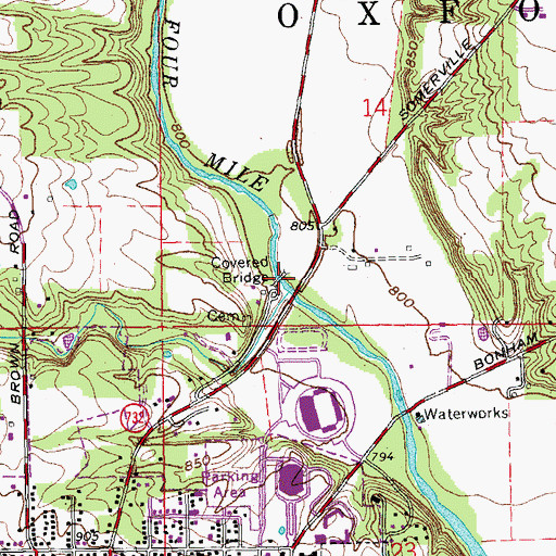 Topographic Map of Pughs Mill Covered Bridge, OH