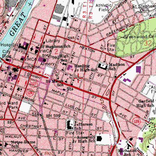 Topographic Map of Saint Paul Evangelical German Lutheran Church (historical), OH