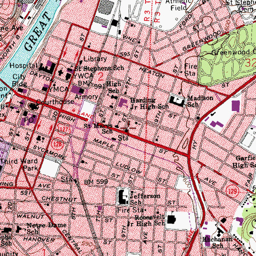 Topographic Map of Westminster Presbyterian Church (historical), OH