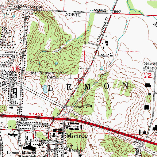 Topographic Map of Monroe Cemetery, OH