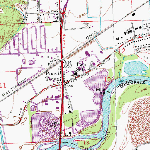 Topographic Map of Poasttown Elementary School, OH