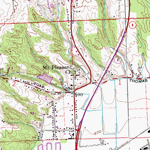 Topographic Map of Mount Pleasant Church, OH
