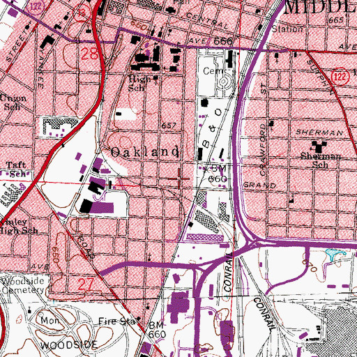 Topographic Map of Oakland Presbyterian Church (historical), OH
