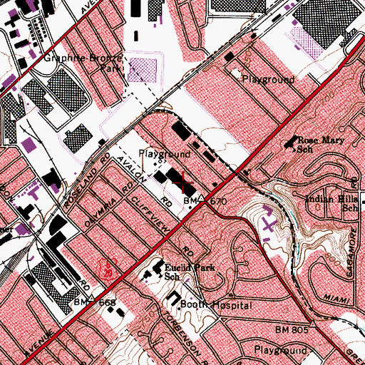 Topographic Map of Euclid-Green Shopping Center, OH