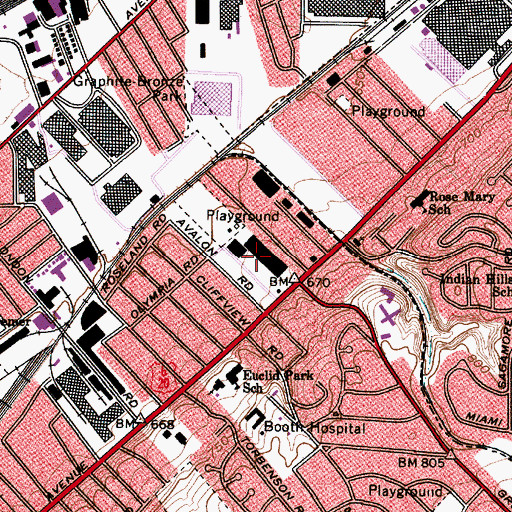 Topographic Map of Greenlight Shopping Center, OH