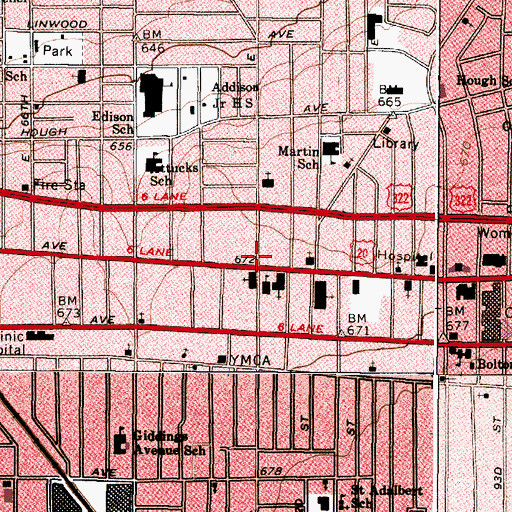 Topographic Map of Midtown Plaza Shopping Center, OH