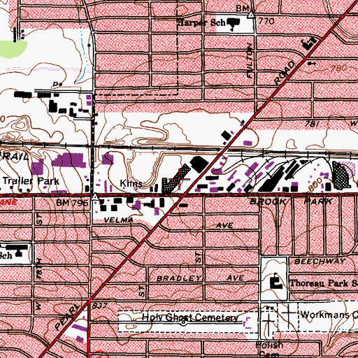 Topographic Map of Pearl-Brook Shopping Center, OH