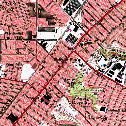 Topographic Map of Saint Pauls Episcopal Church of East Cleveland, OH