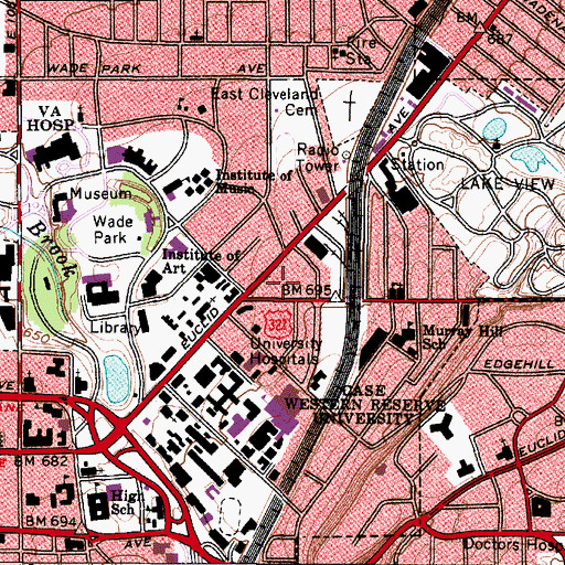 Topographic Map of The Triangle at University Circle Shopping Center, OH
