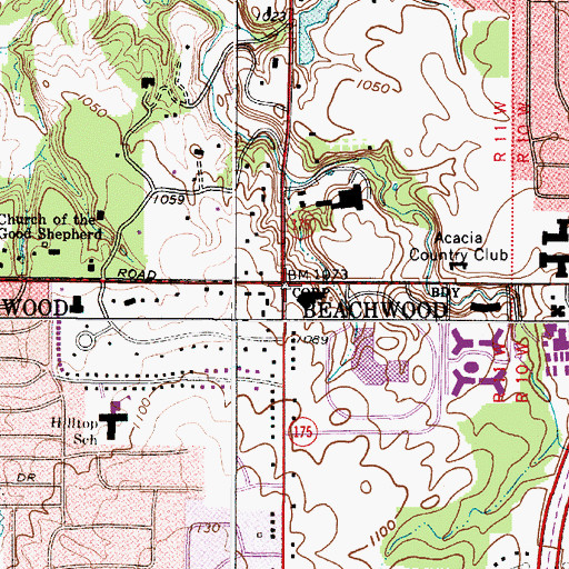 Topographic Map of Elizabeth B Blossom Subdivision Historic District, OH