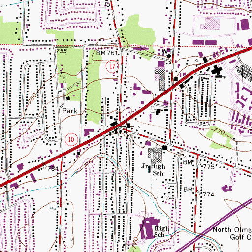 Topographic Map of First Universalist Church of Olmsted, OH