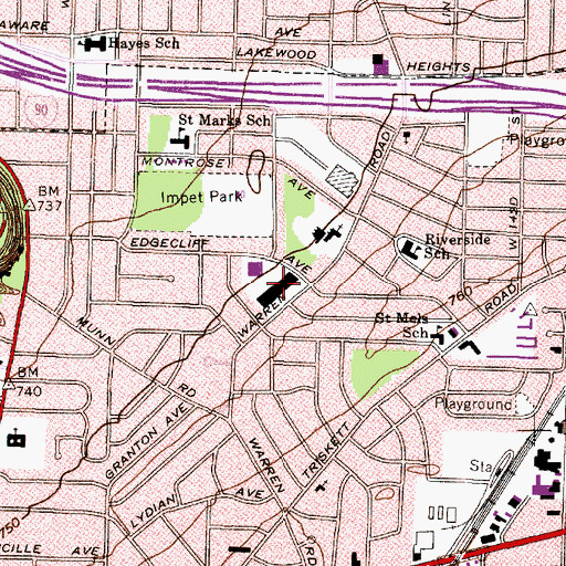 Topographic Map of Warren Village Shopping Center, OH