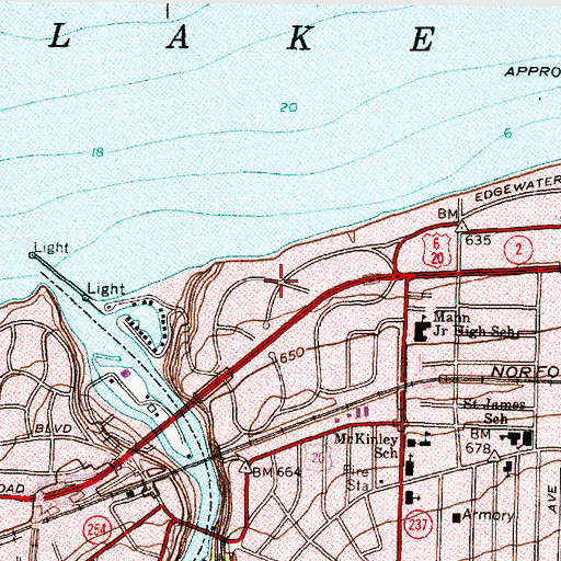Topographic Map of Clifton Park Lakefront Historic District, OH