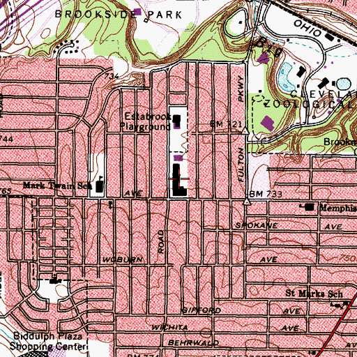 Topographic Map of Memphis-Fulton Shopping Center, OH