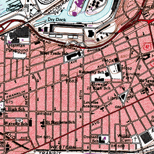 Topographic Map of Franklin Avenue Historic District, OH
