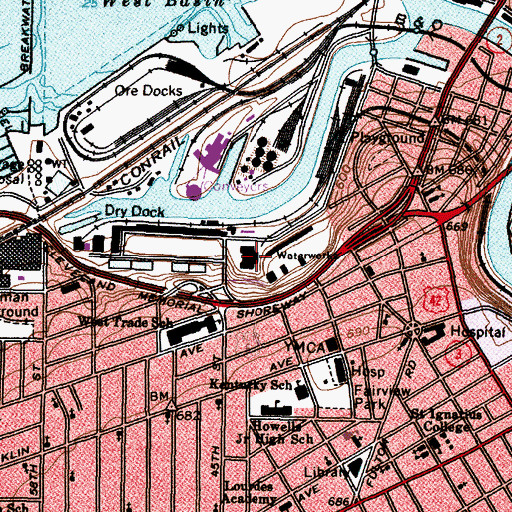 Topographic Map of Garrett A Morgan Water Treatment Plant, OH