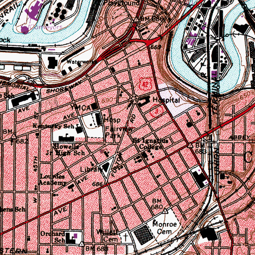 Topographic Map of Ohio City Preservation District, OH