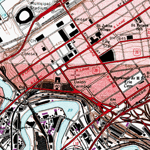 Topographic Map of East Fourth Street Historic District, OH