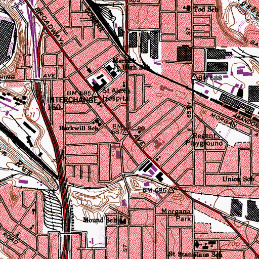 Topographic Map of Broadway Avenue Historic District, OH