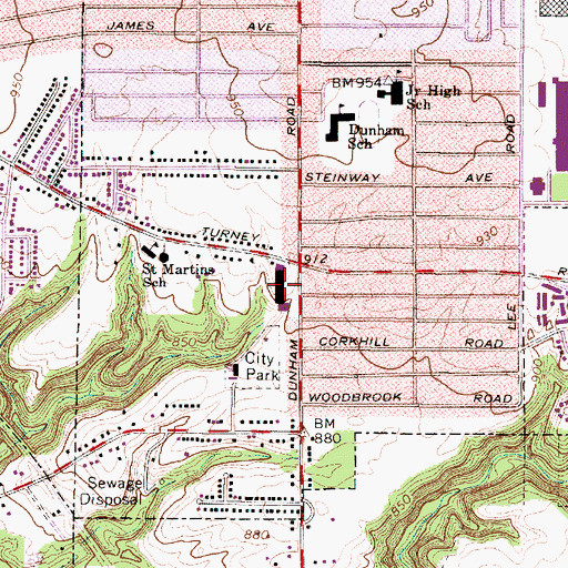 Topographic Map of Turney Dunham Plaza Shopping Center, OH