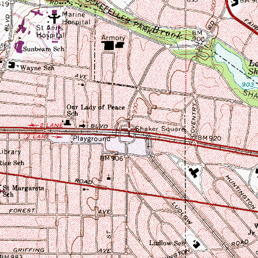 Topographic Map of Shaker Square Historic District, OH