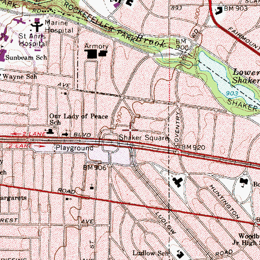 Topographic Map of Shaker-Moreland Shopping Center, OH