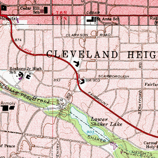 Topographic Map of Fairmount Boulevard Historic District, OH