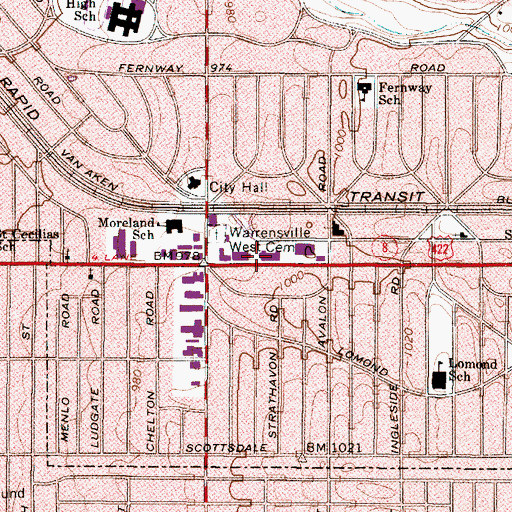 Topographic Map of Chagrin-Lee-Avalon Shopping Center, OH