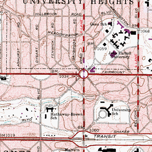 Topographic Map of Fairmount Circle Shopping Center, OH