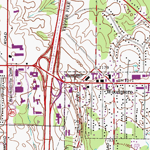 Topographic Map of Village Square Shopping Center, OH
