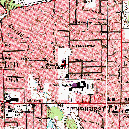 Topographic Map of Memorial Junior High School, OH
