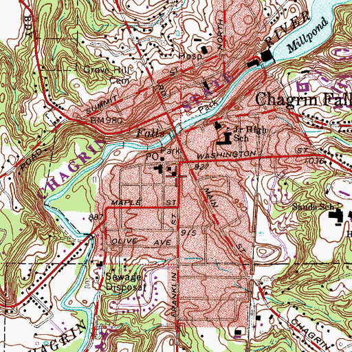 Topographic Map of United Methodist Church of Chagrin Falls, OH