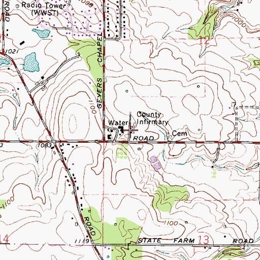 Topographic Map of Wayne County Infirmary, OH