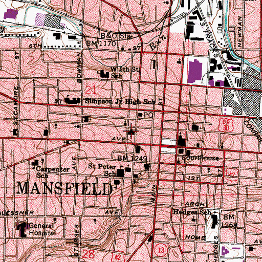 Topographic Map of First United Presbyterian Church, OH