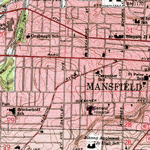 Topographic Map of Marion Avenue School (historical), OH