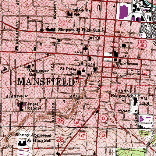 Topographic Map of West First Street School (historical), OH