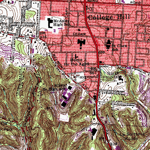 Topographic Map of College Hill Town Hall, OH