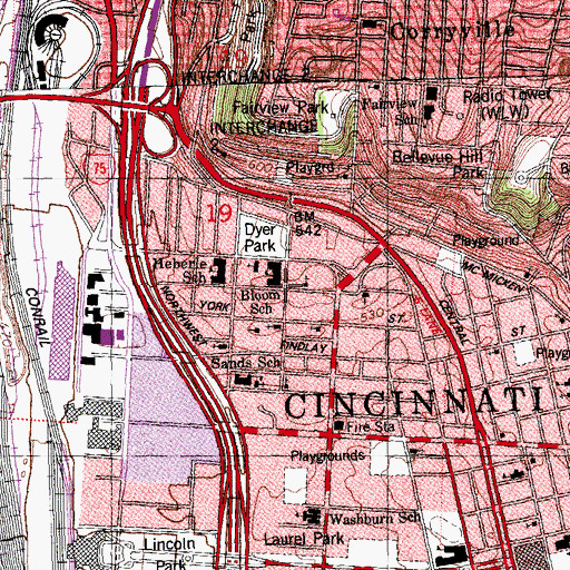 Topographic Map of Dayton Street Historic District, OH