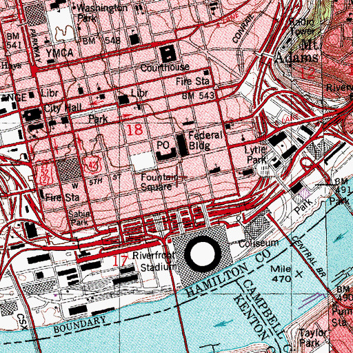 Topographic Map of East Fourth Street Historic District, OH