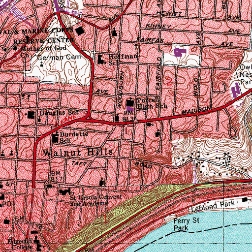 Topographic Map of Cincinnati Fire Department - Station 23, OH